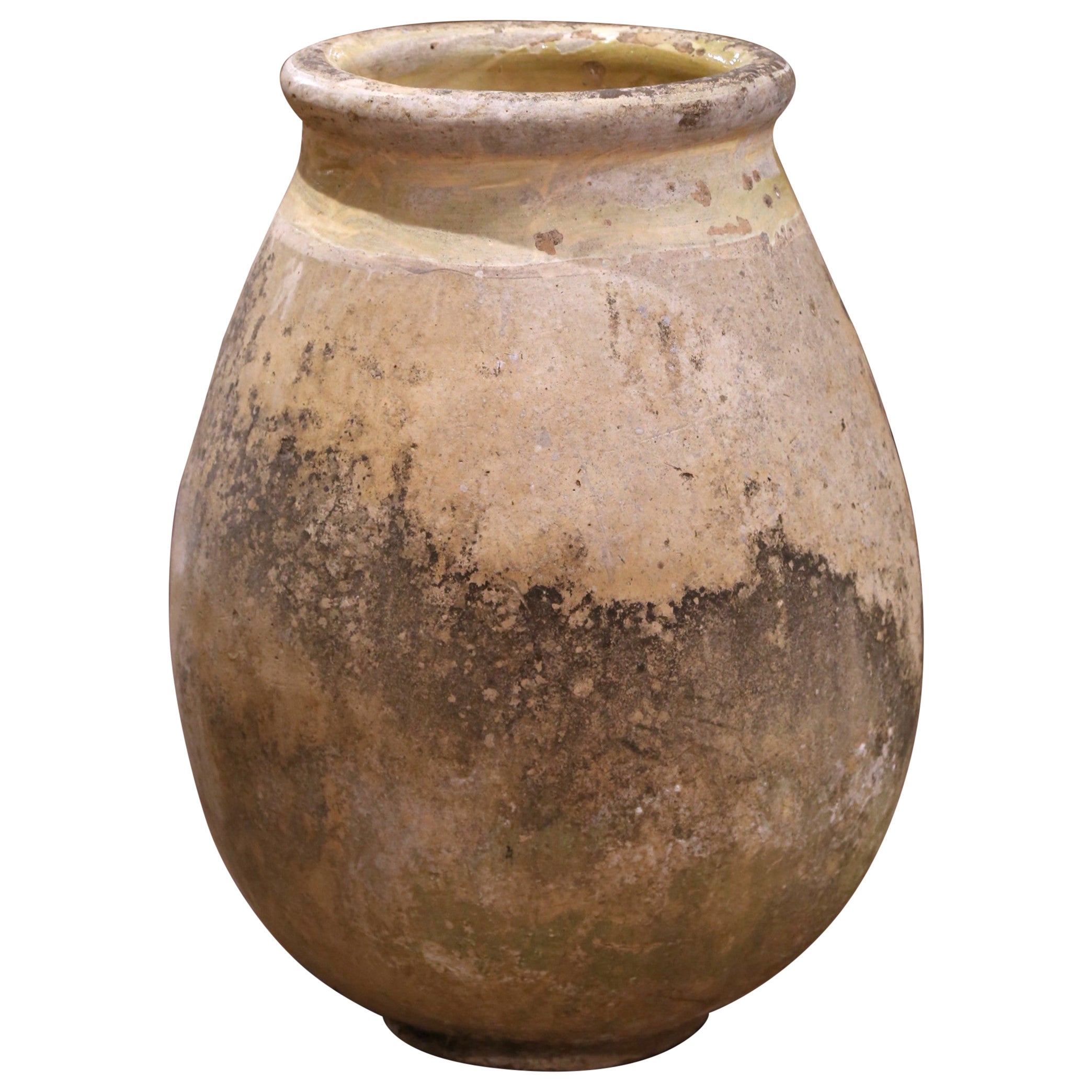 Französischer Biot Terrakotta-Olivenkrug des 18. Jahrhunderts mit glasiertem Rand und Patina im Angebot
