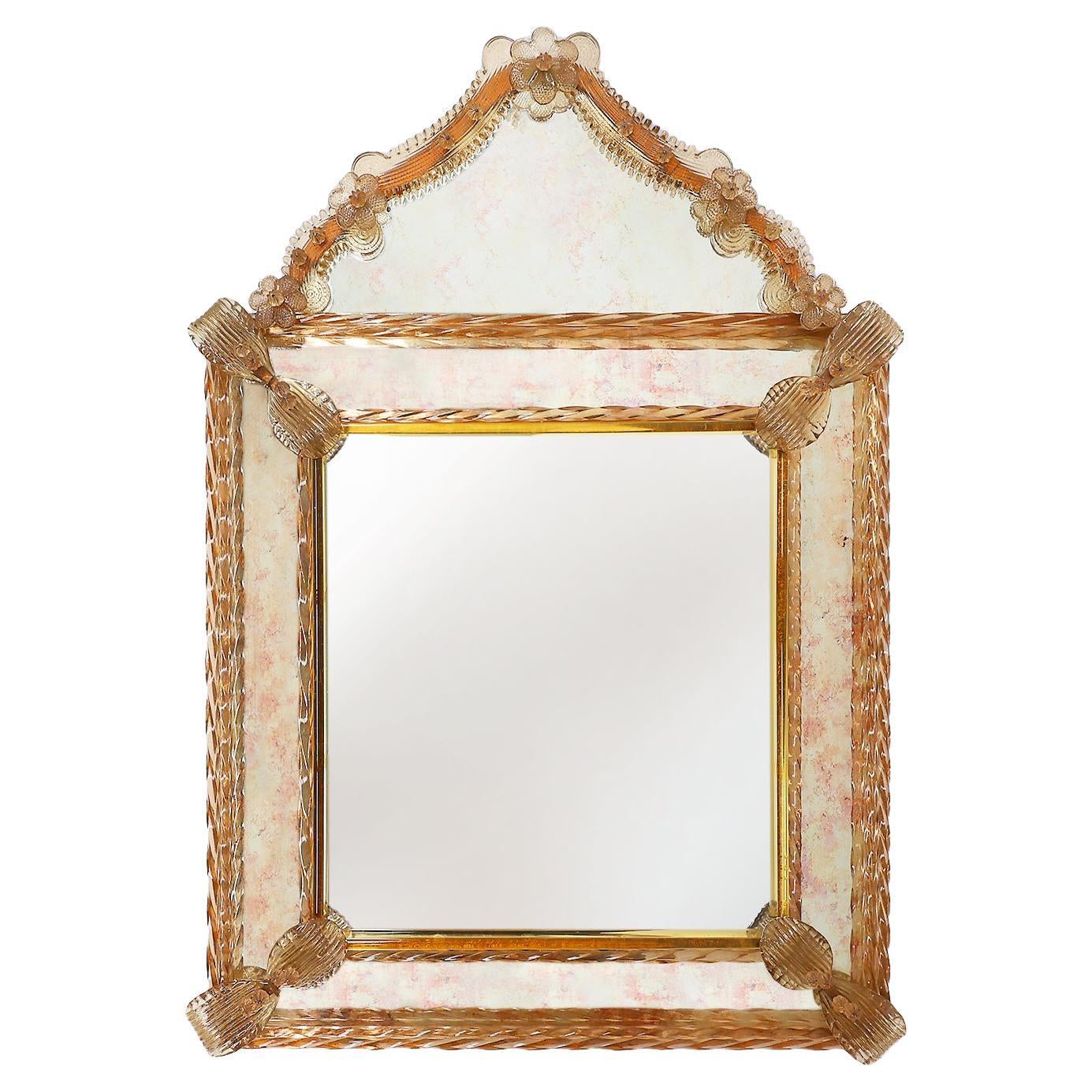 Rare large Venetian Mirror in Murano glass by  Art Venitien, model Campanile For Sale