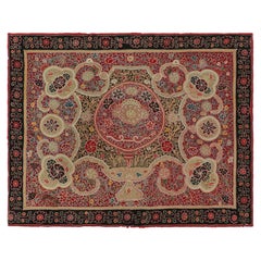 Alfombra francesa vintage de Aubusson en beige con medallones geométricos - Rug & Kilim
