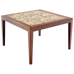 Table basse carrée danoise moderne en bois de rose avec plateau carrelé