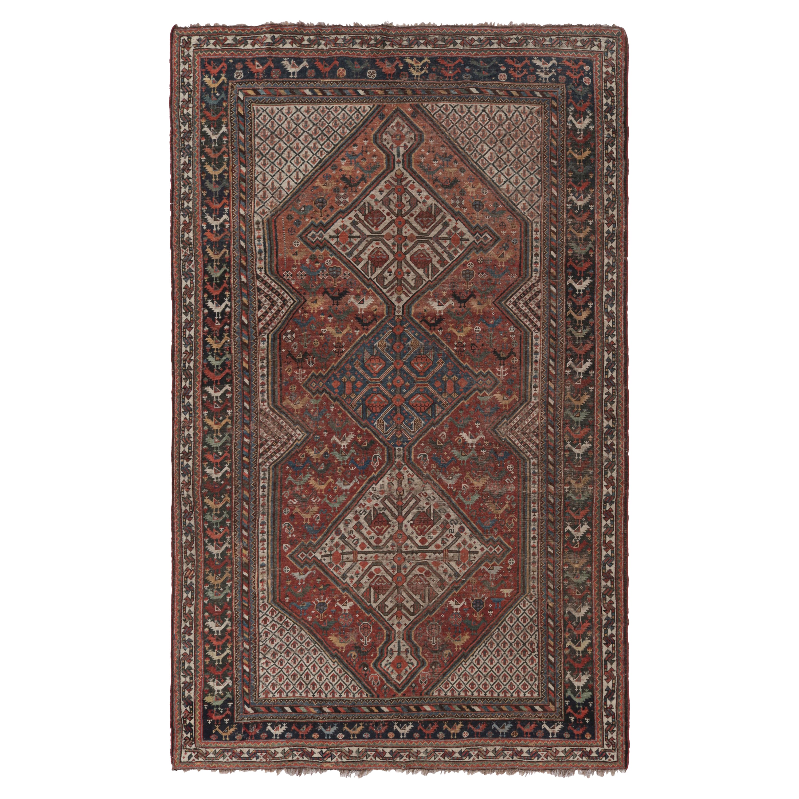 Antique Qashqai Polychromatic Rug with Medallions and Pictorials - Rug and Kilim