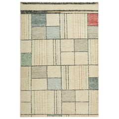 Rug & Kilim's Distressed Custom Rug Sample in Beige mit geometrischen Mustern