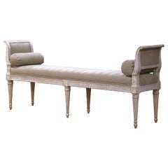 Used 19th Century French Louis XVI Carved Painted Banquette with Sides and Bolsters