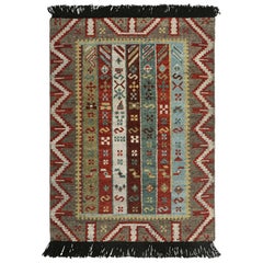 Campione di tappeto tribale personalizzato Rug & Kilim con motivo geometrico grigio, rosso e bianco