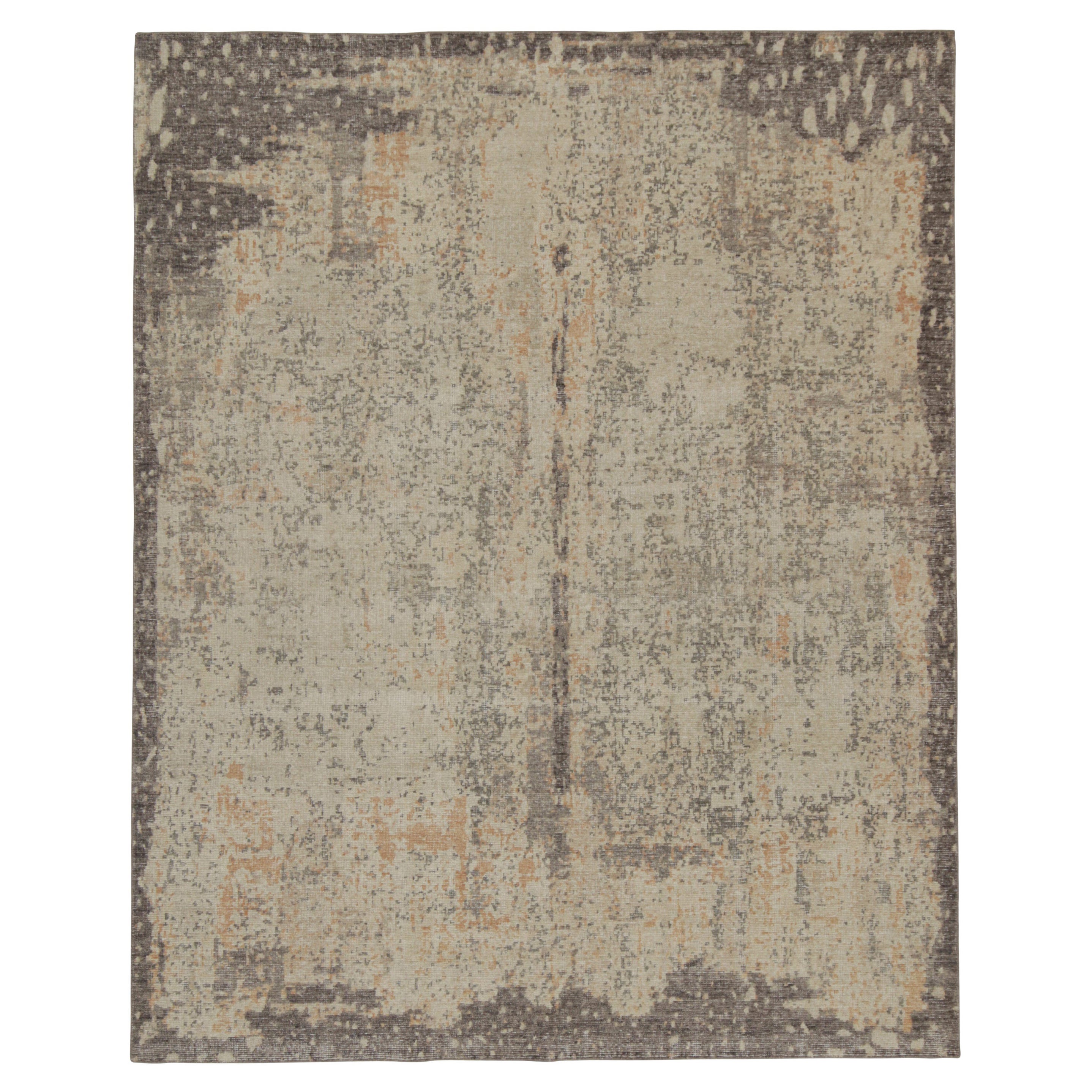 Rug & Kilim’s Distressed Style Abstract Rug in Beige and Gray All Over Pattern