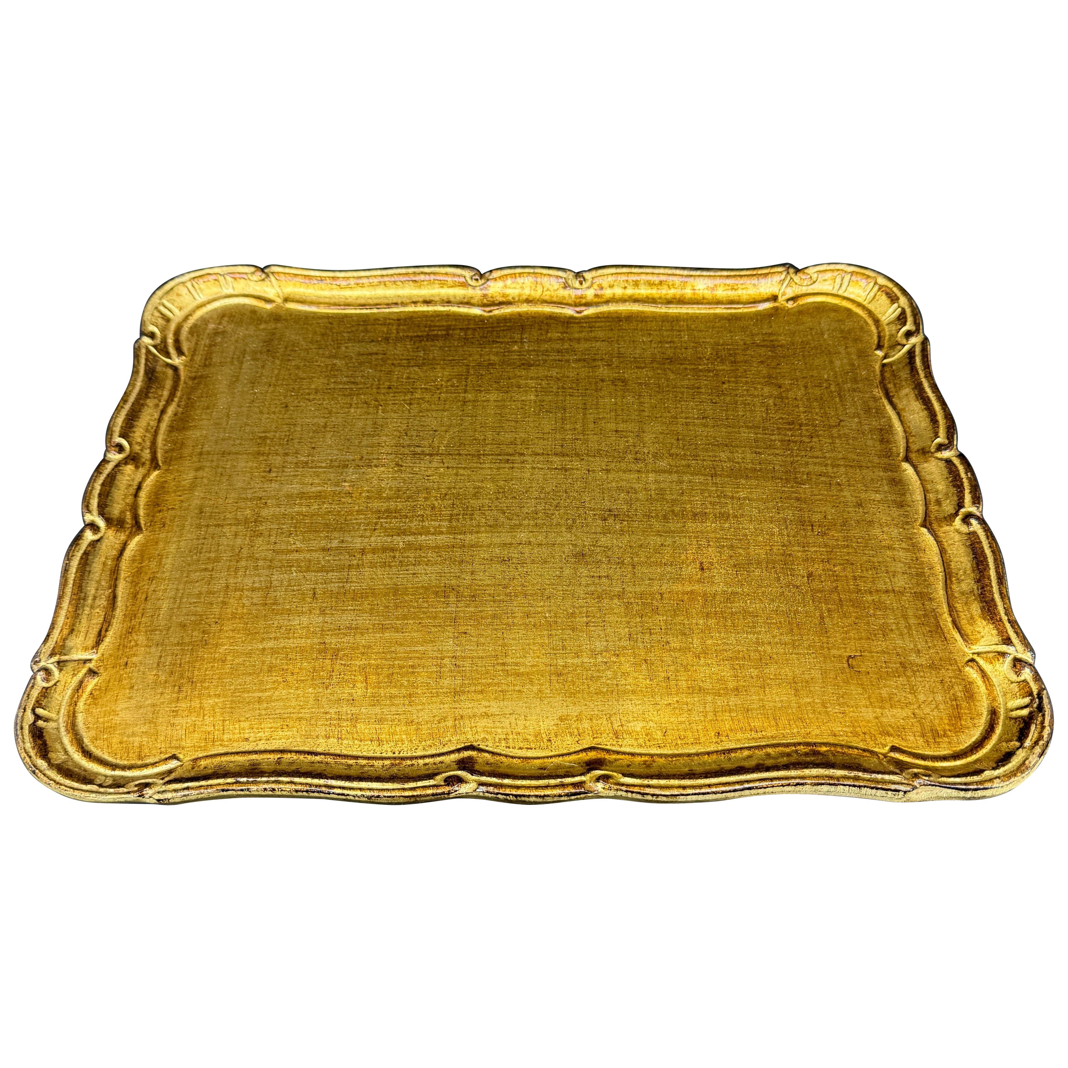 Grande vassoio italiano in legno dorato Wood Wood Gold