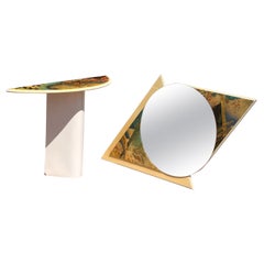 A postmodern matching console vanity and mirror, circa 1980