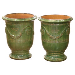 Coppia di fioriere Anduze in terracotta smaltata fatte a mano da La Madeleine