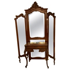French Louis XV Tri-Fold Dressing Mirror with Separate Mirror Top Vanity Table