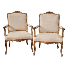 Pair Early 19th-century French Regency Style Gold Gilt Fauteuils