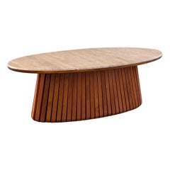 Oval Travertine Coffee Table with Ashwood Slatted Base – Made in Italy for FORME