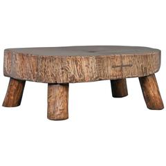 Rustic Antique Coffee Table Made from Large Slab of Wood