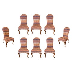 1970s Set of Eight Wooden Chairs Upholstered with Ethnic Motifs