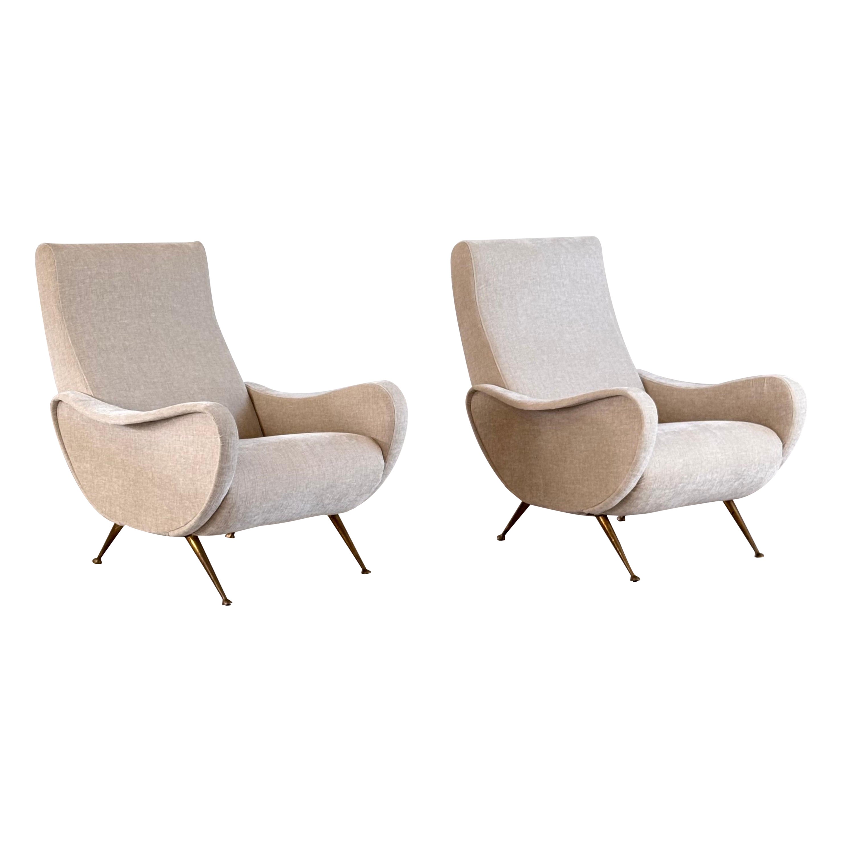 Pair of 1950s Italian Lounge Chairs by Gigi Radice, Rubelli Fabric