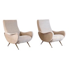 Pair of 1950s Italian Lounge Chairs by Gigi Radice, Rubelli Fabric