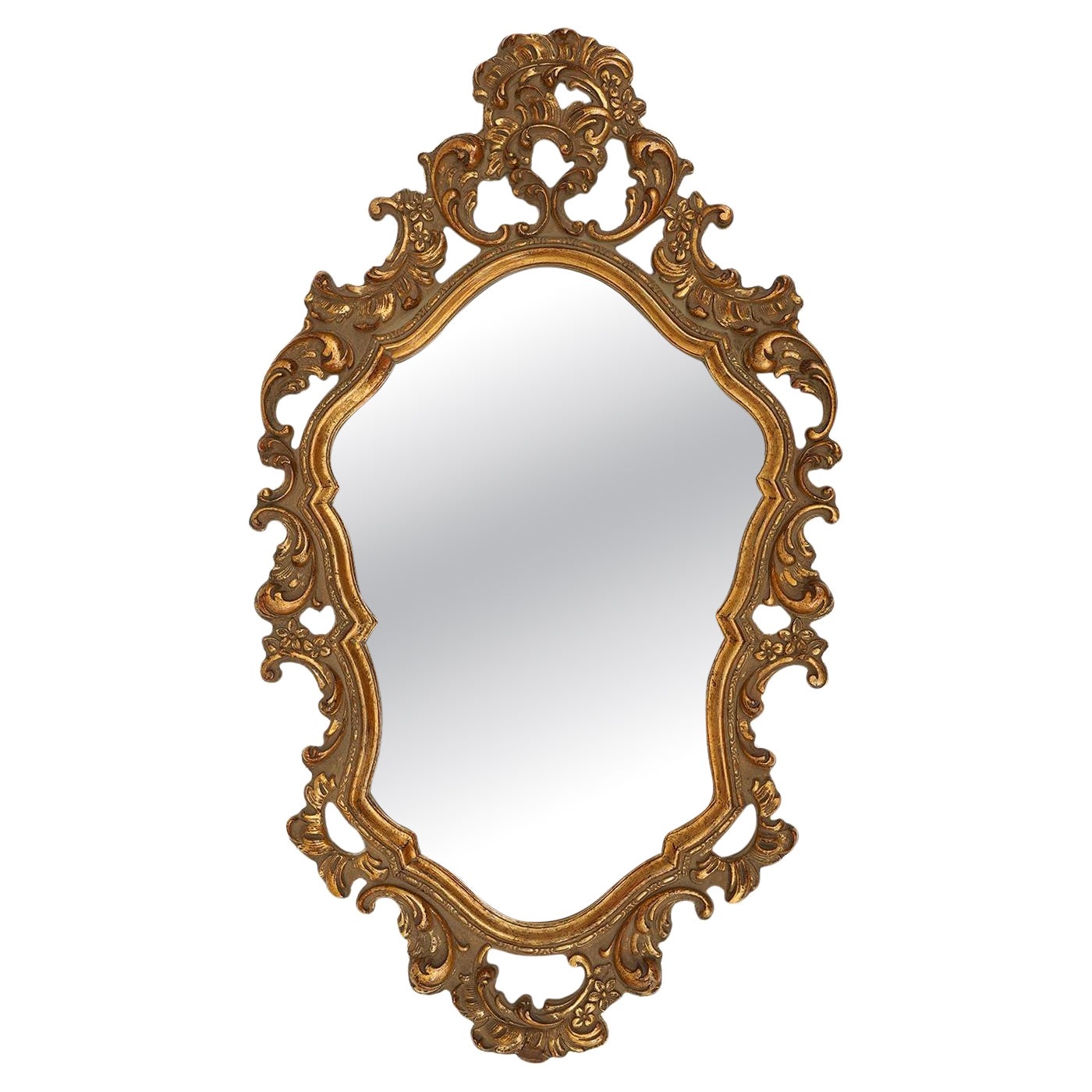 Belgian Baroque Gold Framed Oval Mirror, 1950s For Sale
