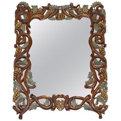 VINTAGE BLACK FORREST STYLE HEAVILY CARVED WOODEN WALL MIRROR VERY DECORATiVE