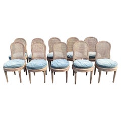 Magnificent Set of 10 Painted French Louis XV Caned and Wood Dining Chairs