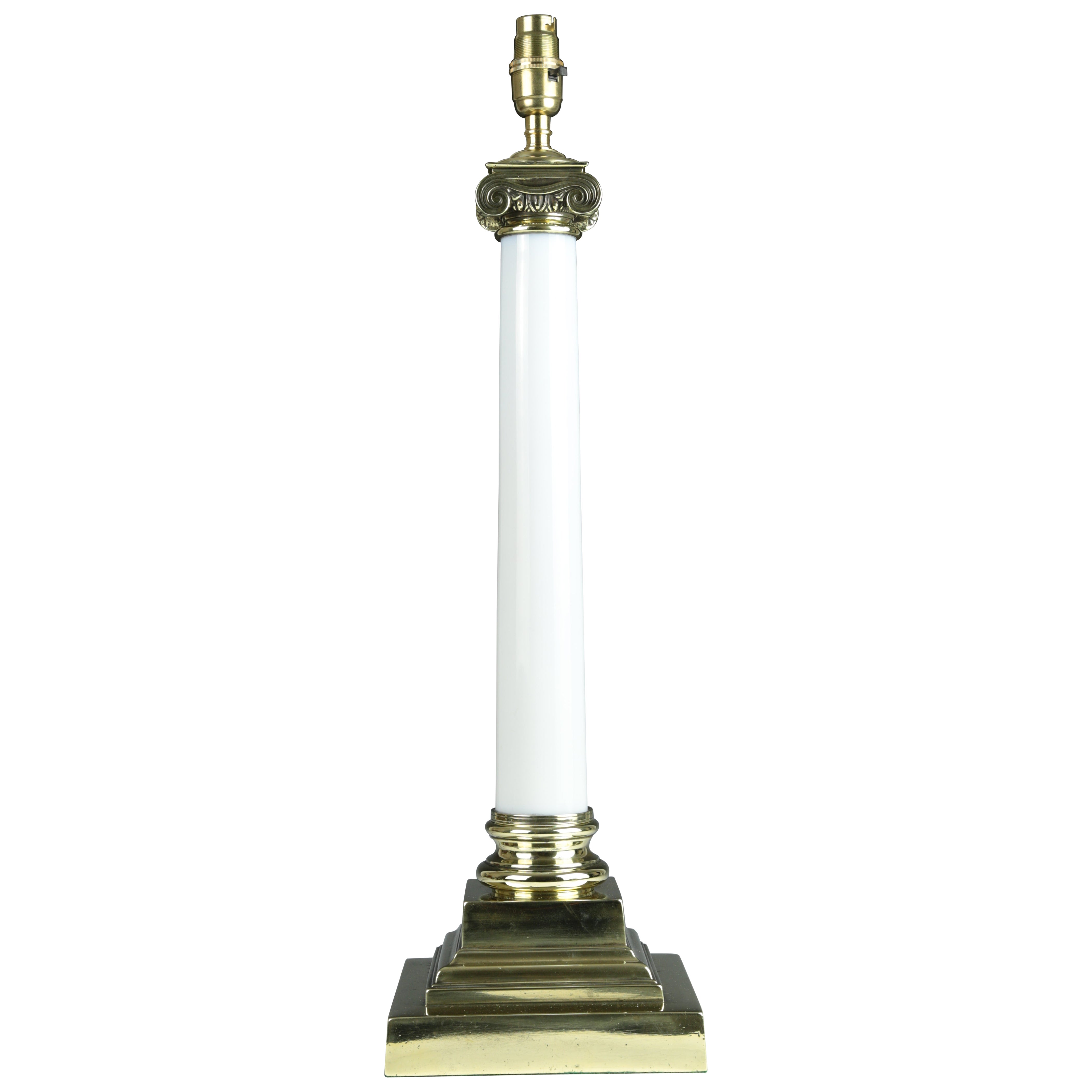 Antique Opaline White Ionic Column Table Lamp