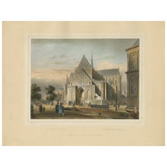 Antique View of the Nieuwe Kerk, Amsterdam, Hand-Colored Lithograph c.1850