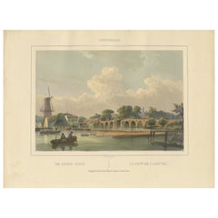 Antique View of the Hoge Sluis, Amsterdam, Hand-Colored Lithograph c.1850