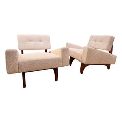 Pair 1960s armchairs in soft boucle
