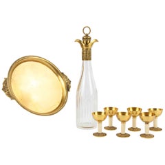 Pitcher with Glasses, Tray and Chiseled Brass Stopper, 1970s