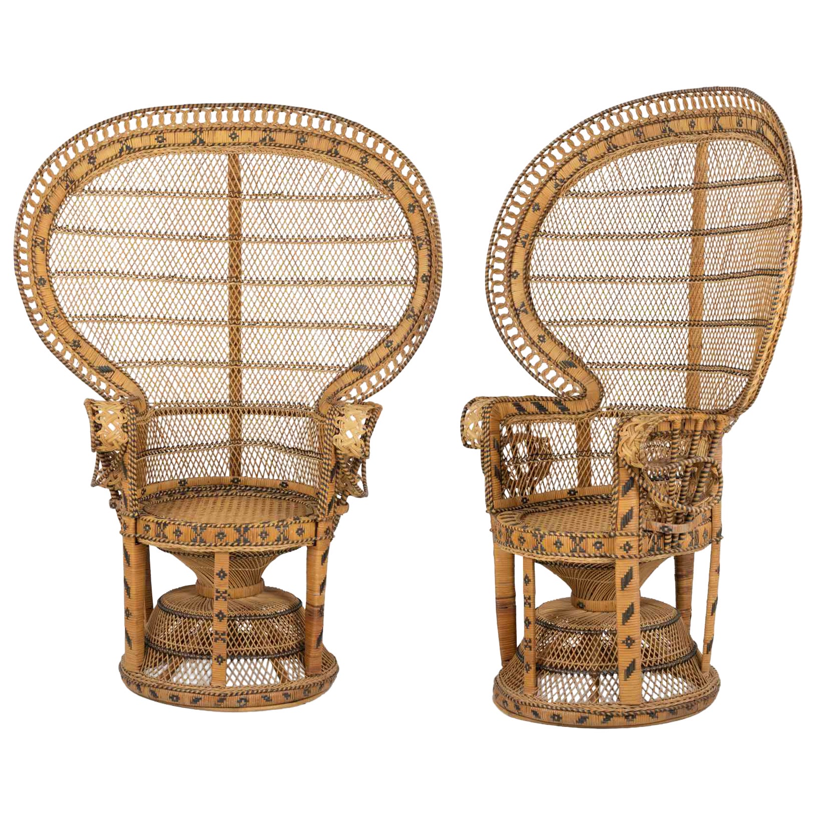 Pair of Vintage Peacock Rattan Chair "Emmanuelle" by Trio Noordwolde, 1970s
