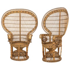 Pair of Vintage Peacock Rattan Chair "Emmanuelle" by Trio Noordwolde, 1970s