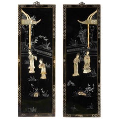 Pair of Ebonized Wooden Panels, Early 20th Century