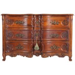 Antique Louis XV Provincial Inlaid and Carved Walnut Commode 1
