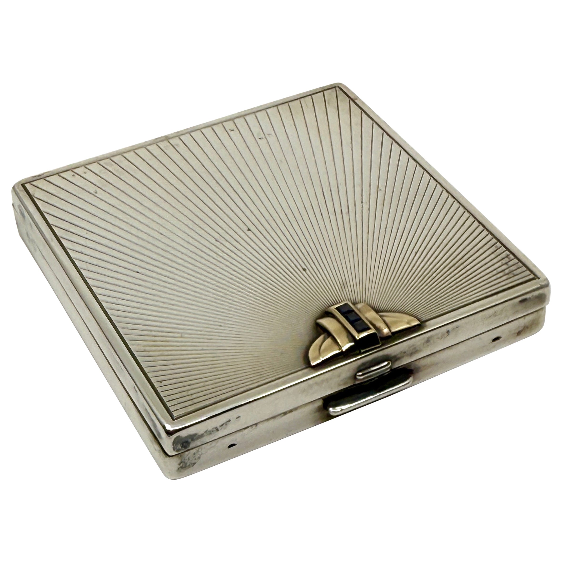 Compact en argent, or 14k et saphir de Wordley, Allsopp & Bliss des années 1920 en vente