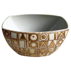Vintage Boat Shaped Art Bowl by Royal Copenhagen Aluminia Faience, Denmark