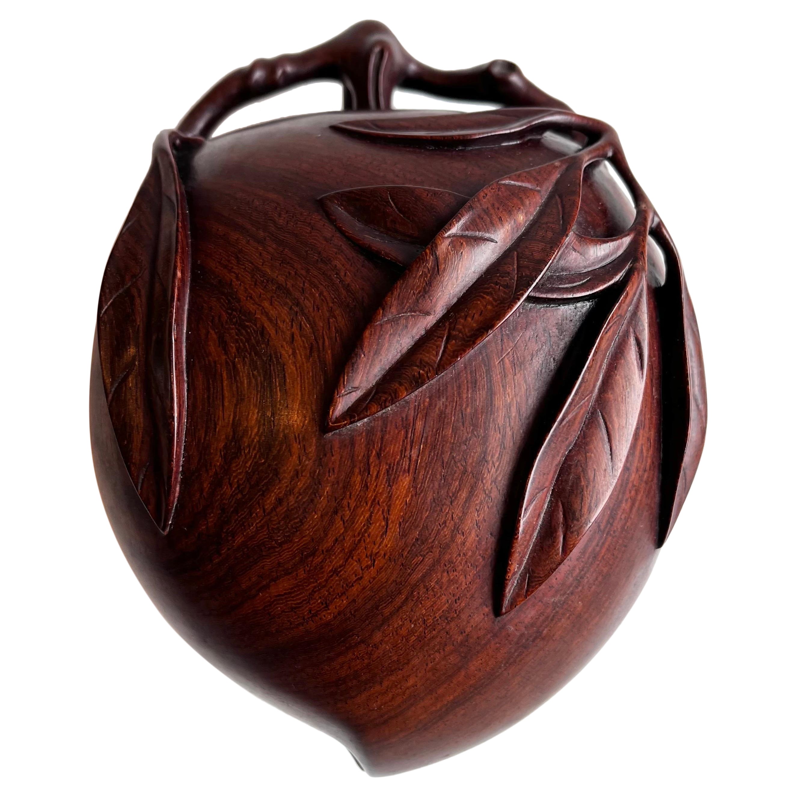 Vintage Rosewood Carved Peach Shaped Lidded Box, Japan
