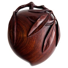 Vintage Rosewood Carved Peach Shaped Lidded Box, Japan