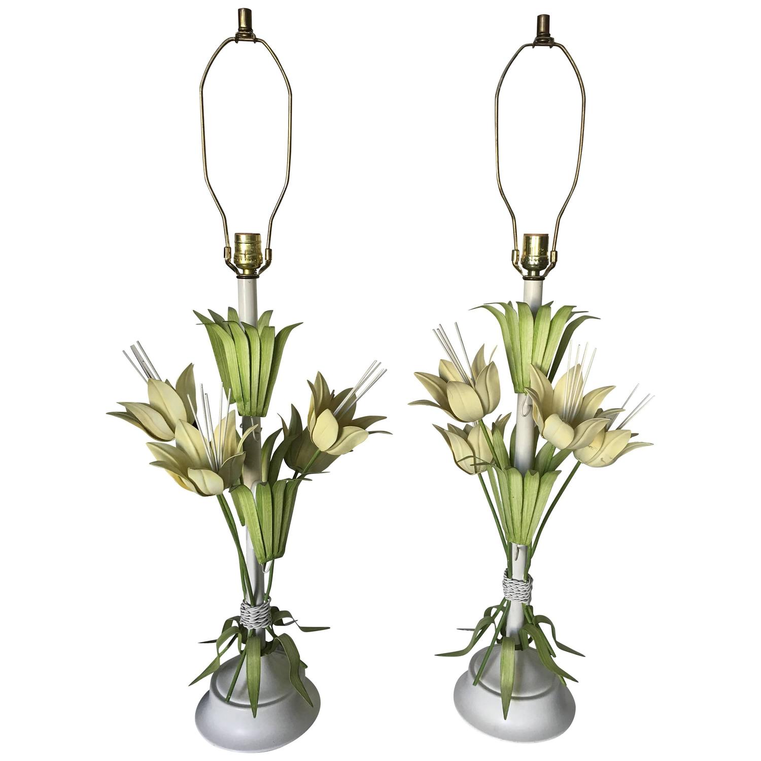MidCentury Sculptural Tole Flower Lamps For Sale at 1stdibs