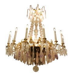 Beautiful French Bronze and Rock Crystal Chandelier and Amethyst and Rose quartz