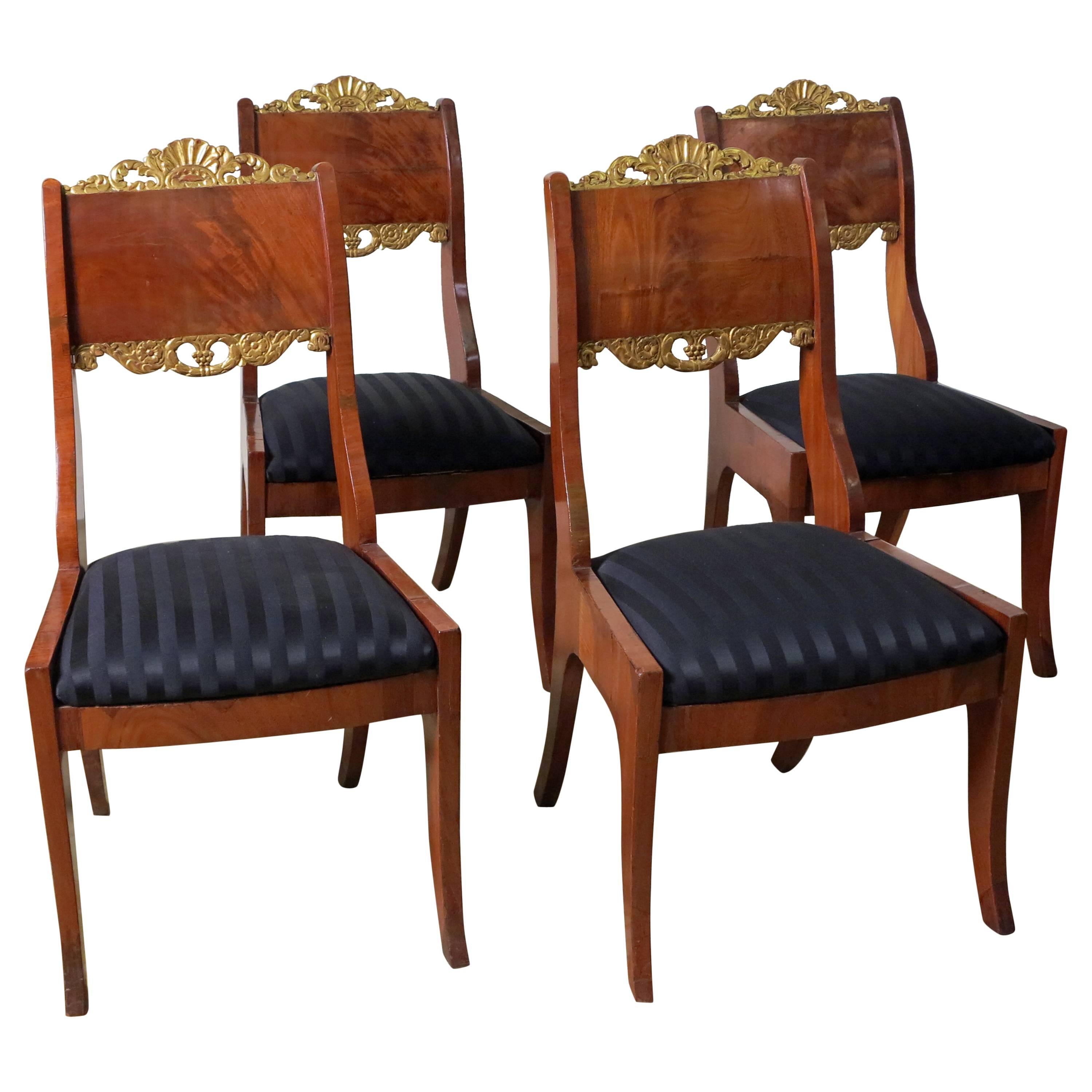 Set of Four Russian Mahogany Parcel-Gilt Side Chairs