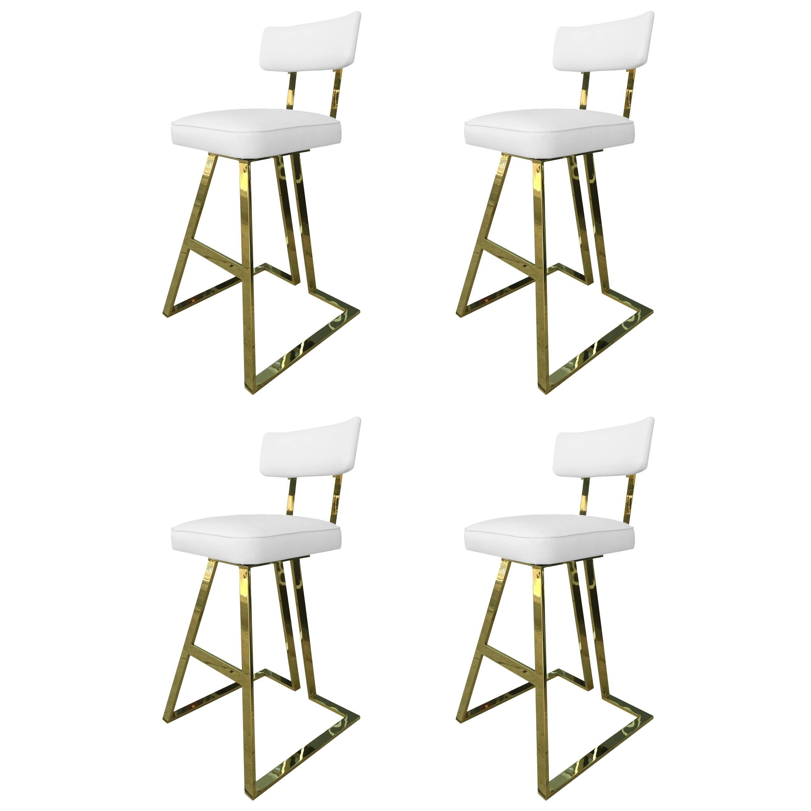 Set of Four Brass Barstools by Charles Hollis Jones For Sale