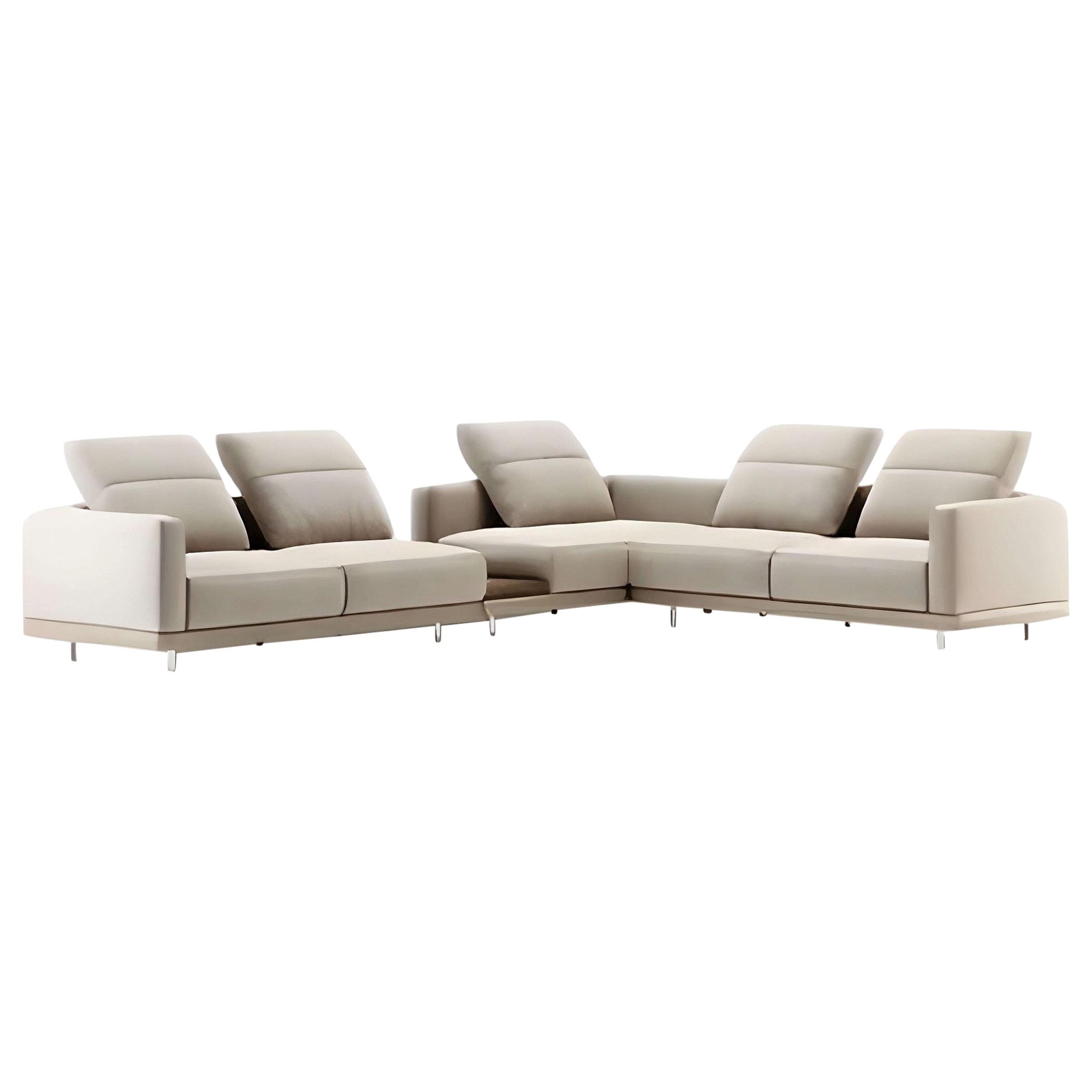 Modular L-Shape Sofa with Cream Velvet Upholstery en venta