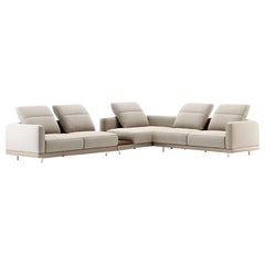 Modular L-Shape Sofa with Cream Velvet Upholstery