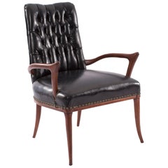 Sculptural Mahogany and Upholstered Armchair