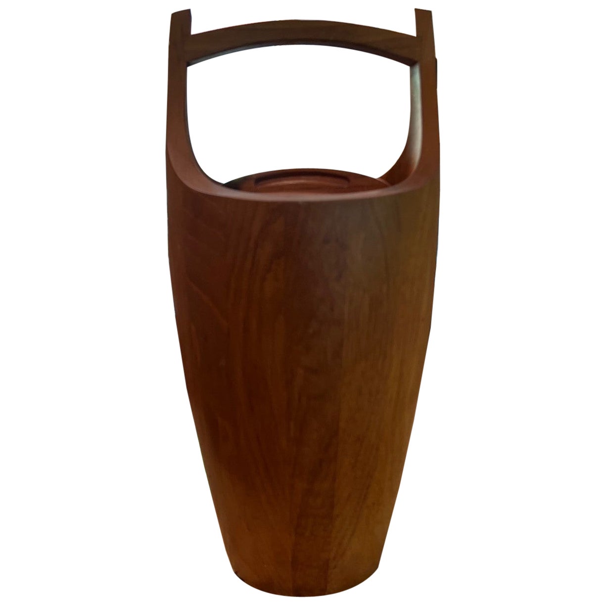Secchiello per ghiaccio grande in teak di MCM Quistgaard for Dansk con coperchio e manico girevole