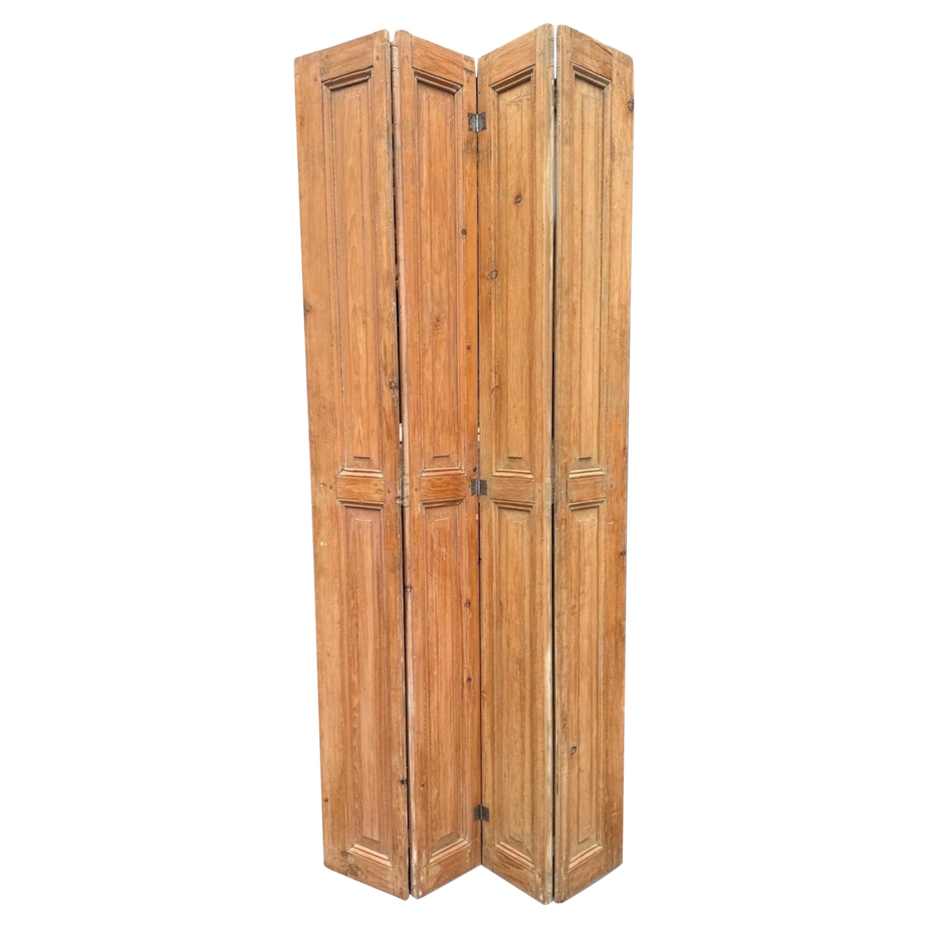 A 19th Century English Raised Panel Pine Room Divider great color and Patination