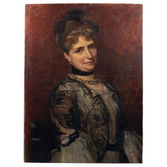 Elegant French Belle Époque Portrait of a Lady – Oil on Canvas, c. 1880–1900