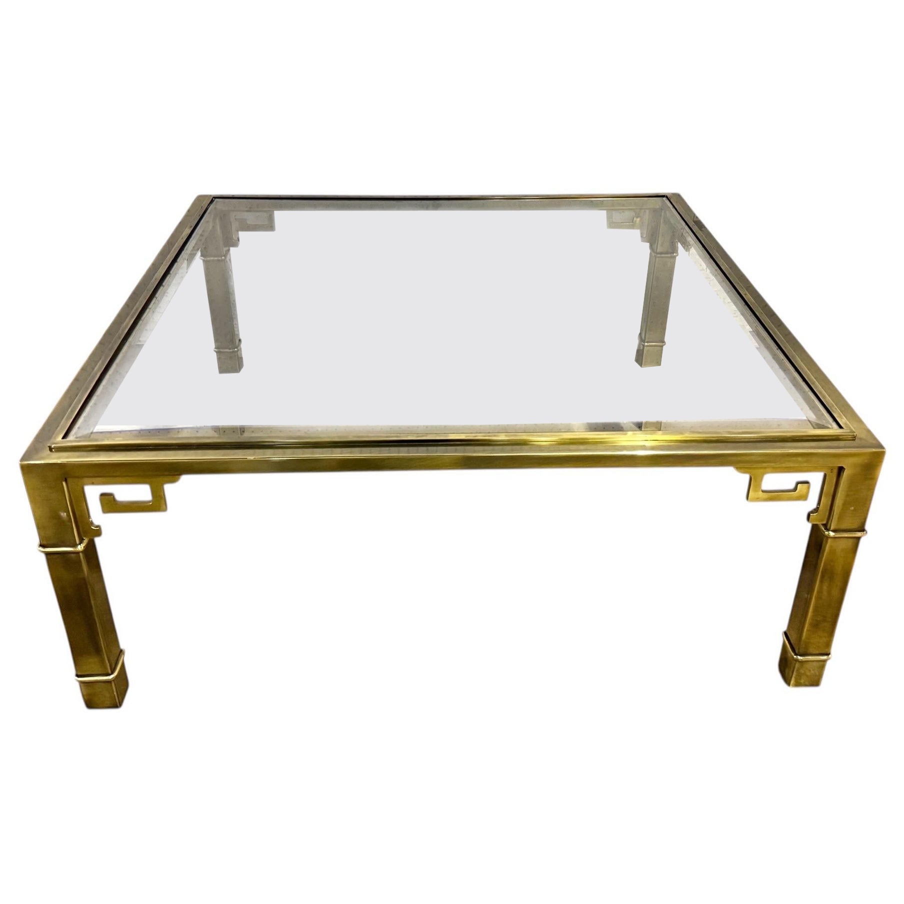 Vintage Mastercraft Greek Key Messing & Glasplatte Couchtisch