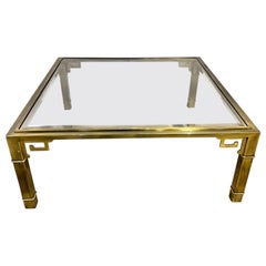 Vintage Mastercraft Greek Key Messing & Glasplatte Couchtisch