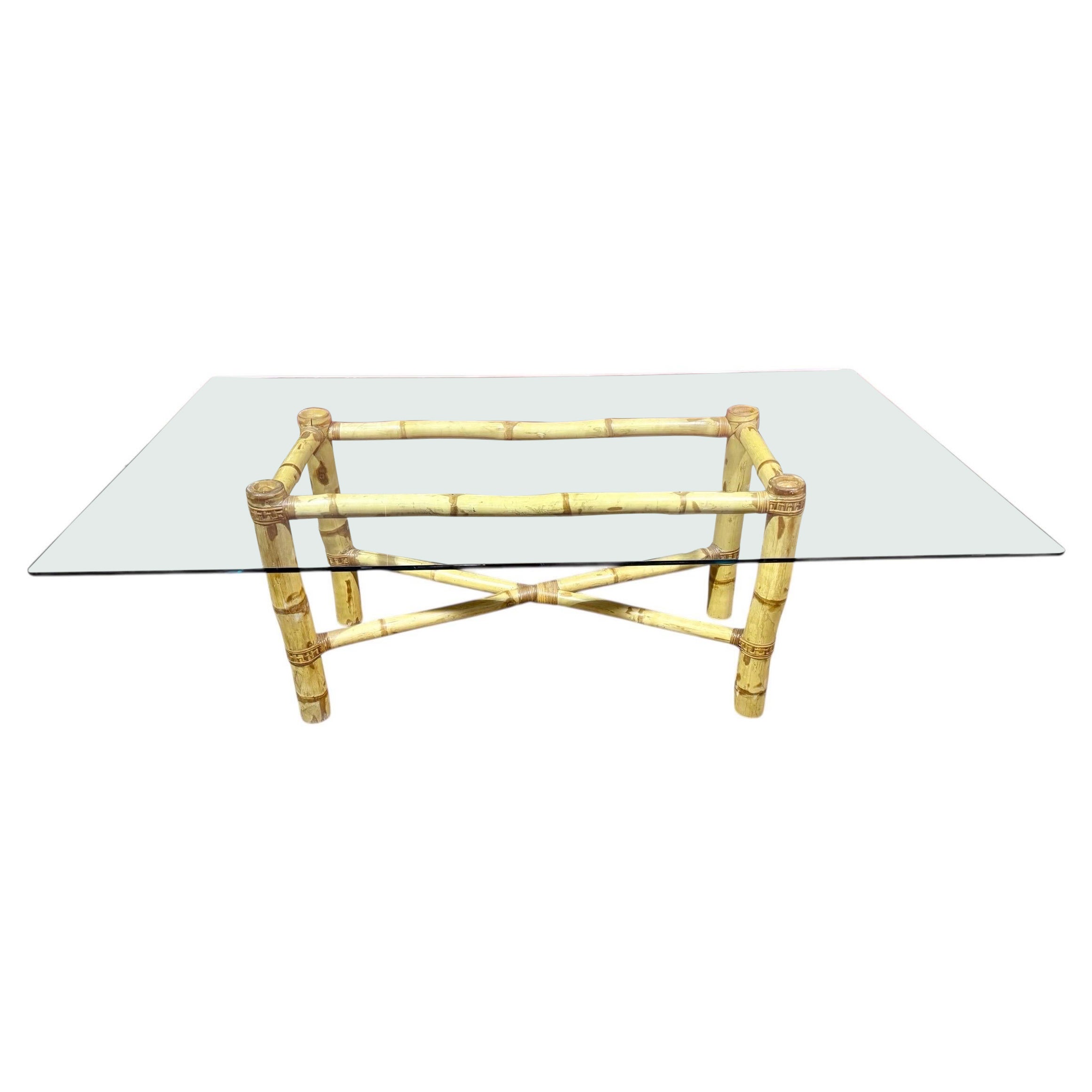 Tavolo da pranzo Vintage Elephant Bamboo Rattan Glass Top