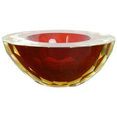 Faceted Murano Glass Sommerso Bowl, circa 1960