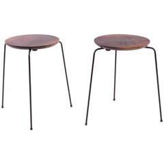 Solid Walnut and Iron Stackable Stools or End Tables